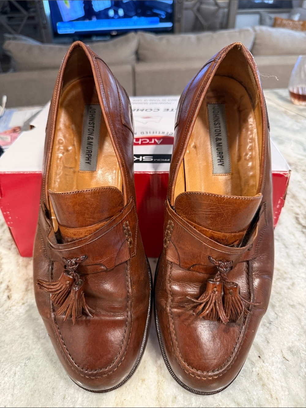 Johnston & Murphy Men's Cognac Brown Leather Tassel Loafers